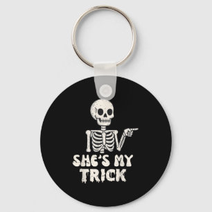 Shes My Trick Skeleton Couples Matching Halloween Key Ring