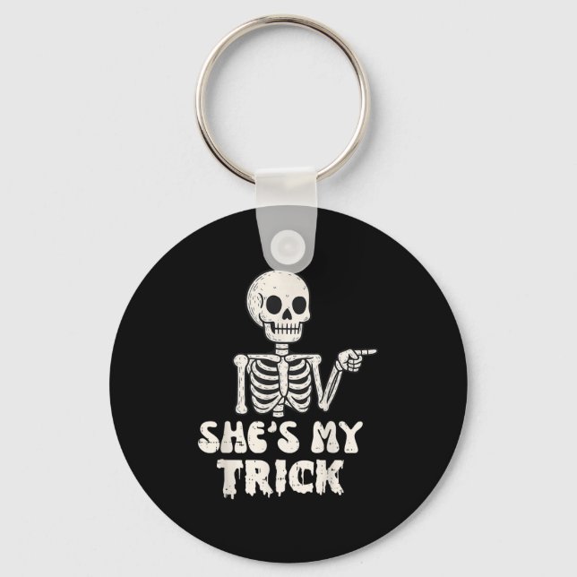Shes My Trick Skeleton Couples Matching Halloween  Key Ring (Front)
