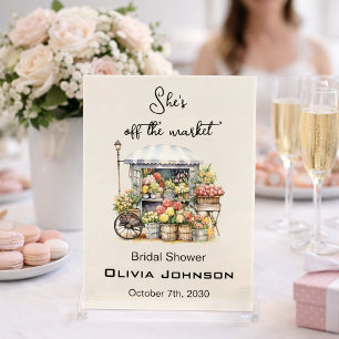 She's off the Market Beige Flower Bridal Shower Acrylic Sign