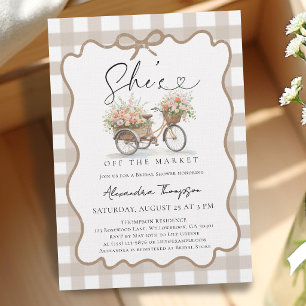 She's Off the Market Bike Gingham Bridal Shower Invitation