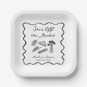 She's Off the Market Bold & Whimsical Hand Drawn Paper Plate