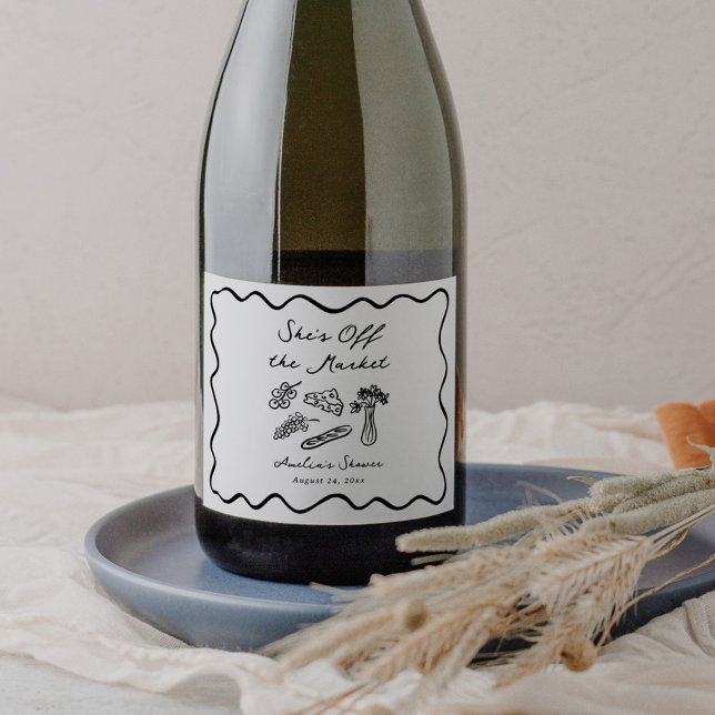 She's Off the Market Bold & Whimsical Hand Drawn Sparkling Wine Label (Creator Uploaded)