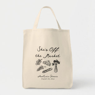 She's Off the Market Bold & Whimsical Hand Drawn Tote Bag