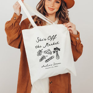 She's Off the Market Bold & Whimsical Hand Drawn Tote Bag