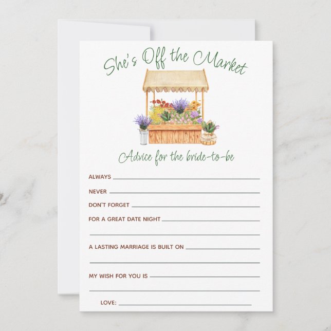 She's Off the Market Bridal Shower Advice Cards (Front)