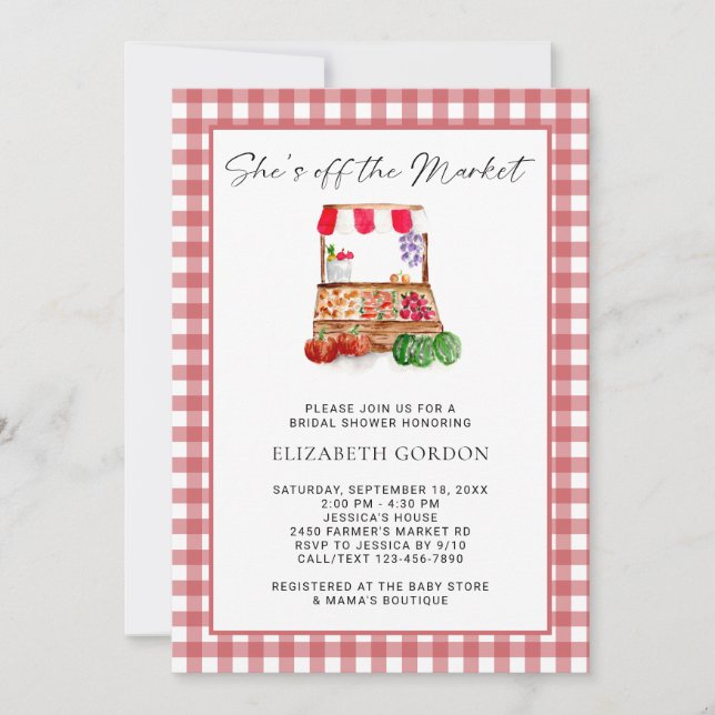 She's Off the Market Bridal Shower Gingham Invitation (Front)