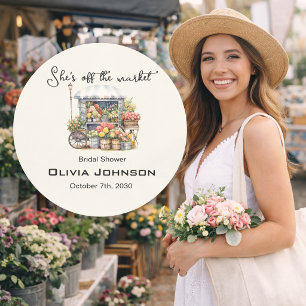 She's off the Market Chic Farm Stand Bridal Shower Classic Round Sticker
