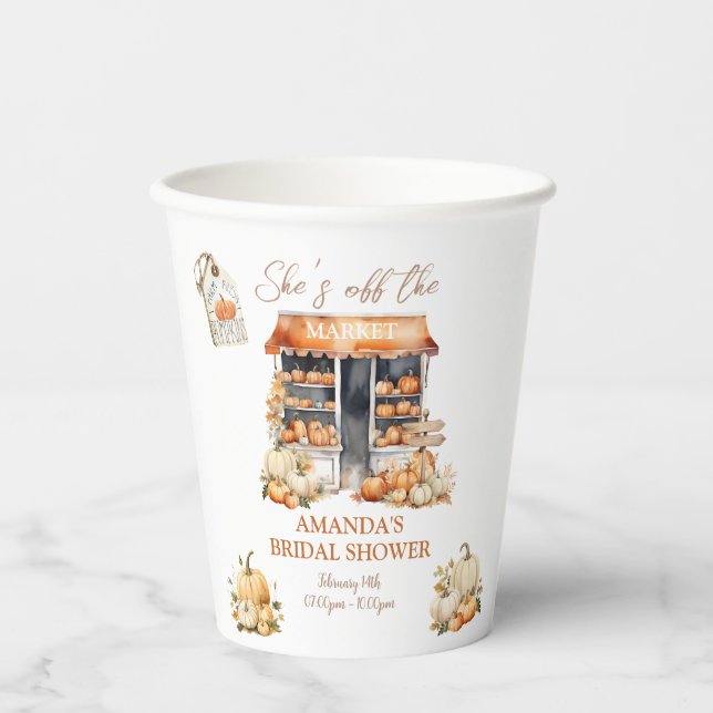 She's Off The Market Fall Pumpkin Bridal Shower  Paper Cups (Front)