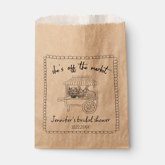 "She's off the Market" Hand Drawn Bridal Shower Favour Bags (Front)