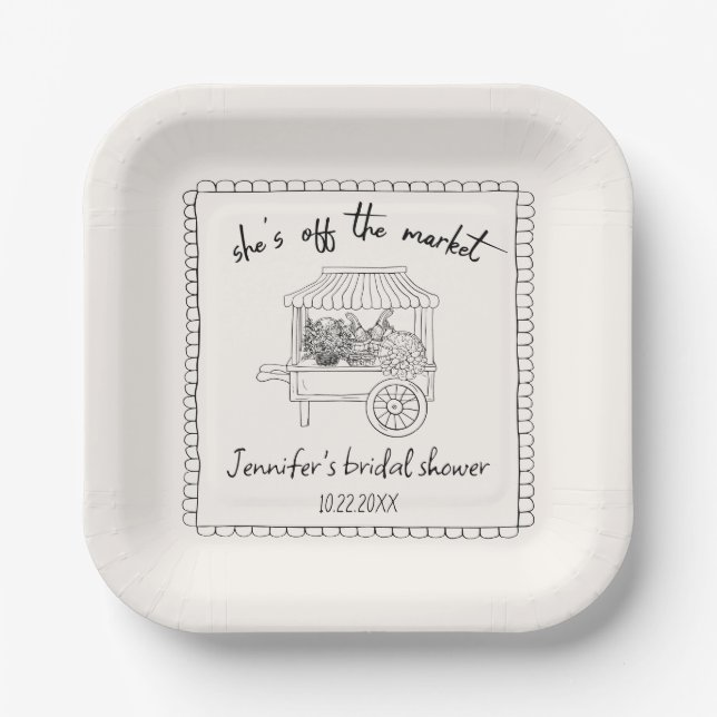 "She's off the Market" Hand Drawn Bridal Shower Paper Plate (Front)
