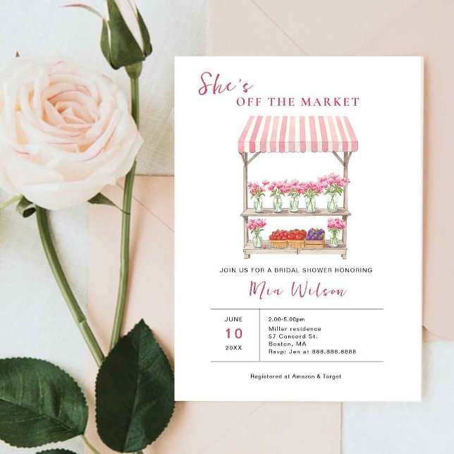 She's off the Market pink floral Bridal shower  Invitation (Creator Uploaded)