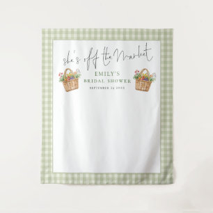 Shes off the Market Sage Gingham Photo Backdrop Tapestry