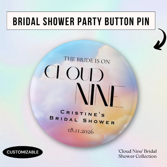 She's on cloud 9 Colourful Pastel Bridal Shower  3 Cm Round Badge (Creator Uploaded)