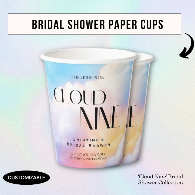 She's on cloud 9 Colourful Pastel Bridal Shower  Paper Cups (Creator Uploaded)