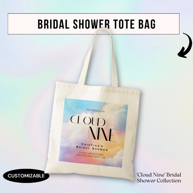 She's on cloud 9 Colourful Pastel Bridal Shower  Tote Bag (Creator Uploaded)