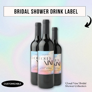She's on cloud 9 Colourful Pastel Bridal Shower Wine Label
