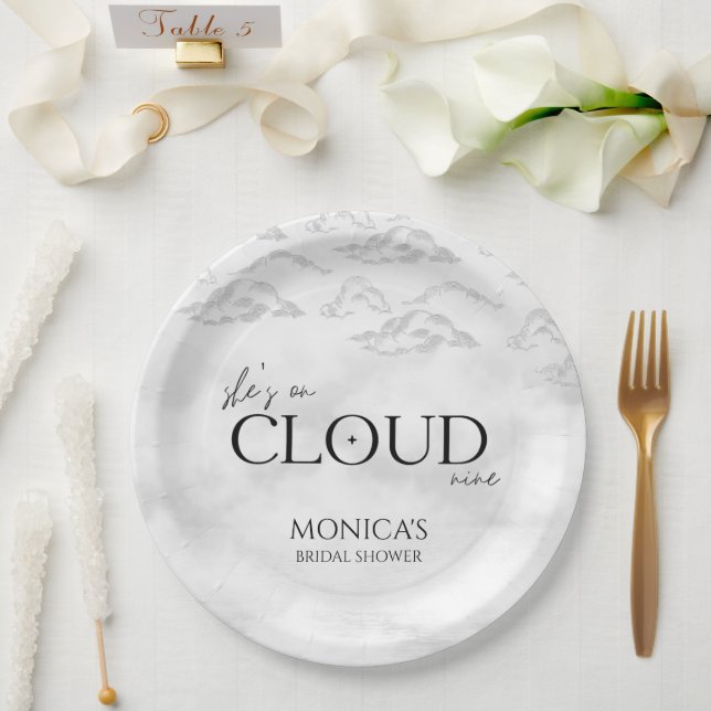 She's on cloud 9 Dreamy Elegant Bridal Shower Paper Plate (Wedding)