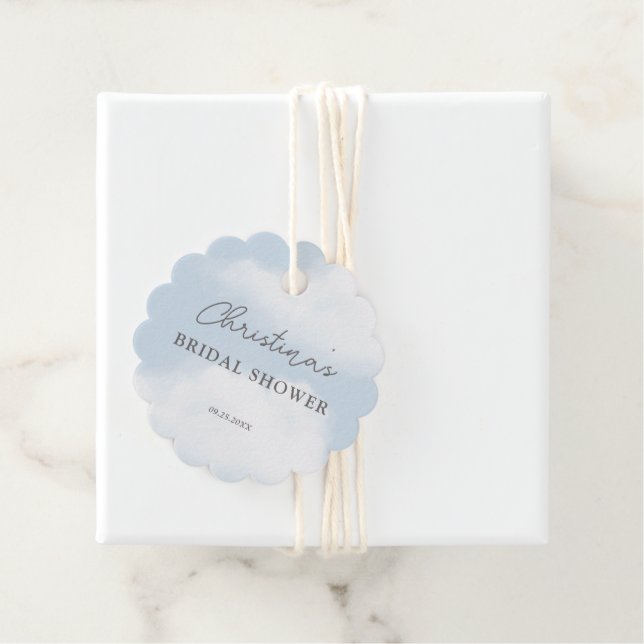 She's on Cloud 9 Dreamy Watercolor Bridal Shower Favour Tags (In Situ)