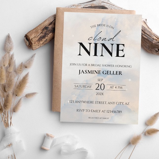 She's on cloud 9 Elegant Bridal Shower Dreamy Invitation (Creator Uploaded)
