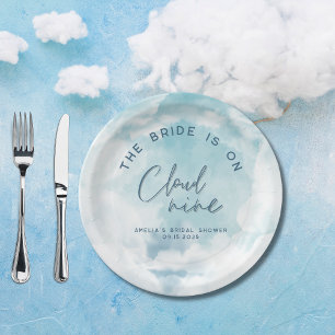 She's on cloud 9 Elegant Bridal Shower Dreamy Paper Plate