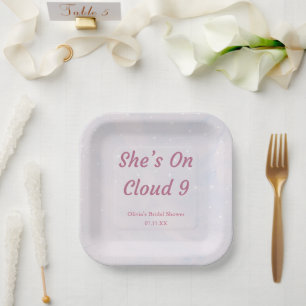 She's On Cloud 9 Pastel Dreamy Bridal Shower  Paper Plate
