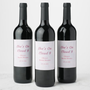 She's on Cloud 9 Pastel Dreamy Bridal Shower Wine Label