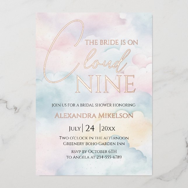 She's on cloud 9 Rose Gold Elegant Bridal Shower (Front)