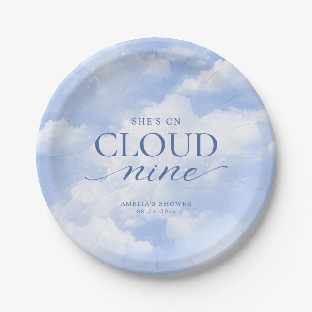 She's On Cloud Nine Blue  Bridal Shower Paper Plate (Front)