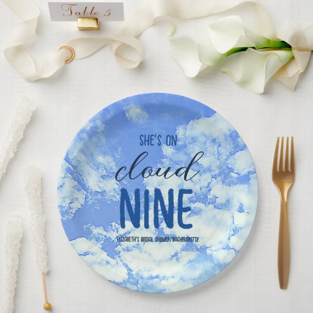 She's On Cloud Nine! Bridal Shower/Bachelorette Paper Plate (Wedding)