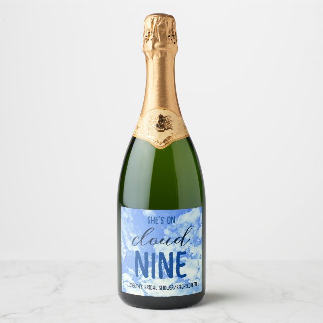 She's On Cloud Nine! Bridal Shower/Bachelorette Sparkling Wine Label (Front)