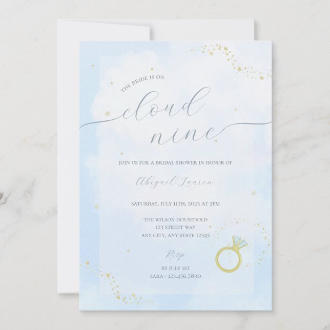 She's On Cloud Nine Bridal Shower Invitation (Front)