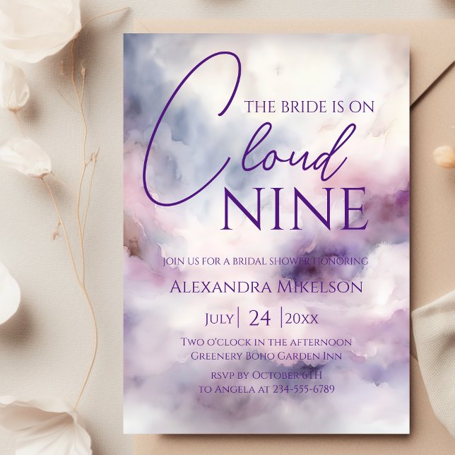She's on Cloud Nine Dreamy Purple Bridal Shower Invitation (Creator Uploaded)