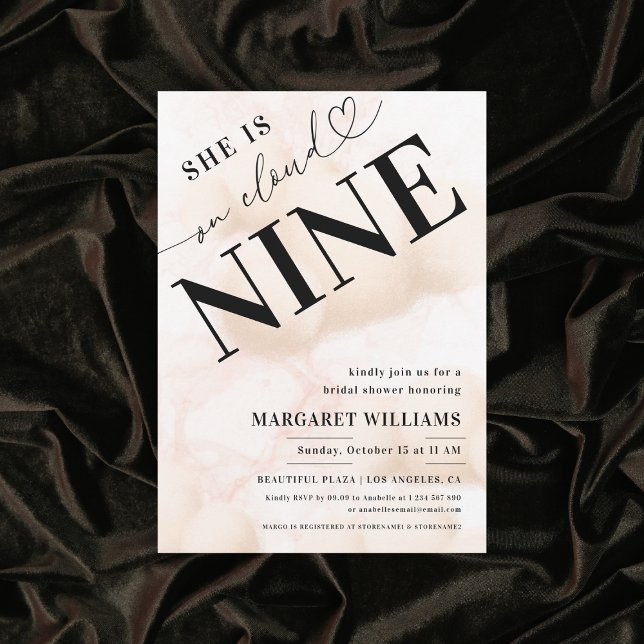 She's on Cloud Nine Heart Script Bridal Shower Invitation (Creator Uploaded)