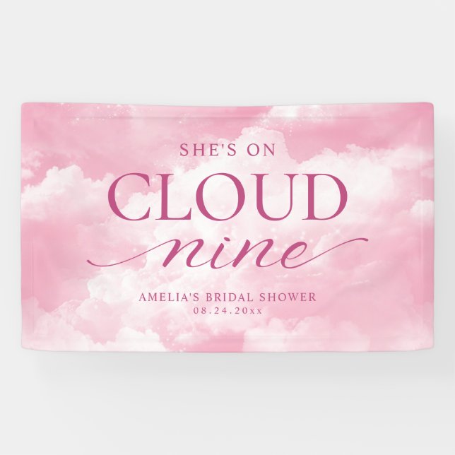 She's On Cloud Nine Pink Bridal Shower Banner (Horizontal)