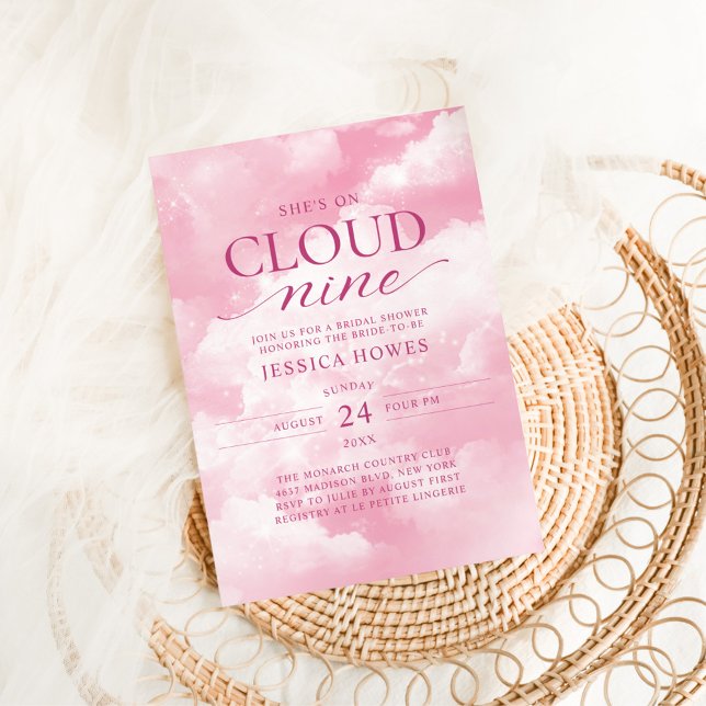 She's On Cloud Nine Pink Bridal Shower Invitation (Creator Uploaded)