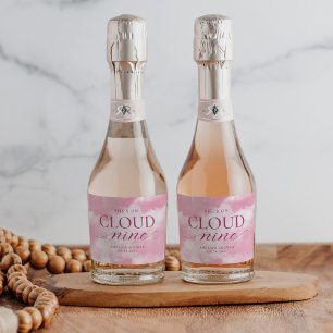 She's On Cloud Nine Pink Bridal Shower Sparkling Wine Label