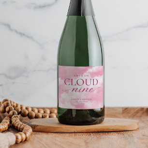 She's On Cloud Nine Pink Bridal Shower Sparkling Wine Label
