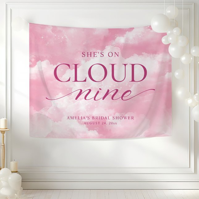 She's On Cloud Nine Pink Bridal Shower Tapestry (Creator Uploaded)