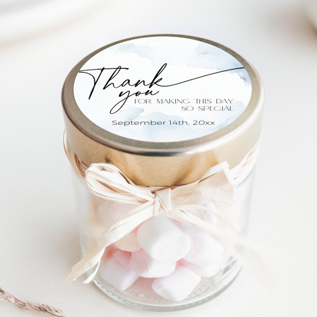 Shes on Coud Nine Something Blue Bridal Thank You Classic Round Sticker (shes tying the knot blue clouds thank you gift sticker)