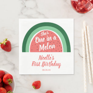 She's One in a Melon, Watermelon Rainbow Birthday Napkin