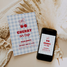 She's Our Cherry On Top Blue Gingham Birthday