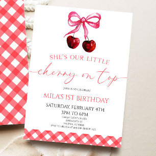 She's Our Little Cherry On Top Bow Birthday Party Invitation