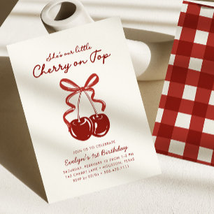 She's Our Little Cherry On Top Girls 1st Birthday Invitation