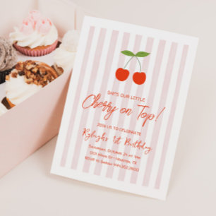 She's Our Little Cherry on Top Girls 1st Birthday Invitation