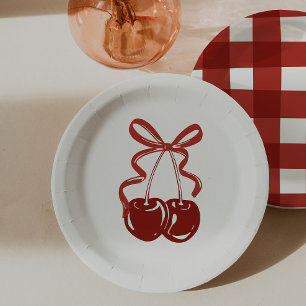 She's Our Little Cherry On Top Girls 1st Birthday Paper Plate