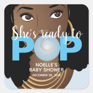 She's Ready to Pop   Baby Boy Shower Square Sticker