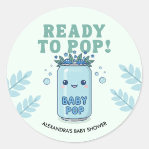 She's Ready to Pop Baby Shower Blue Boho Kawaii Classic Round Sticker