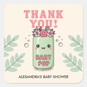 She's Ready to Pop Baby Shower Boho Thank you Square Sticker