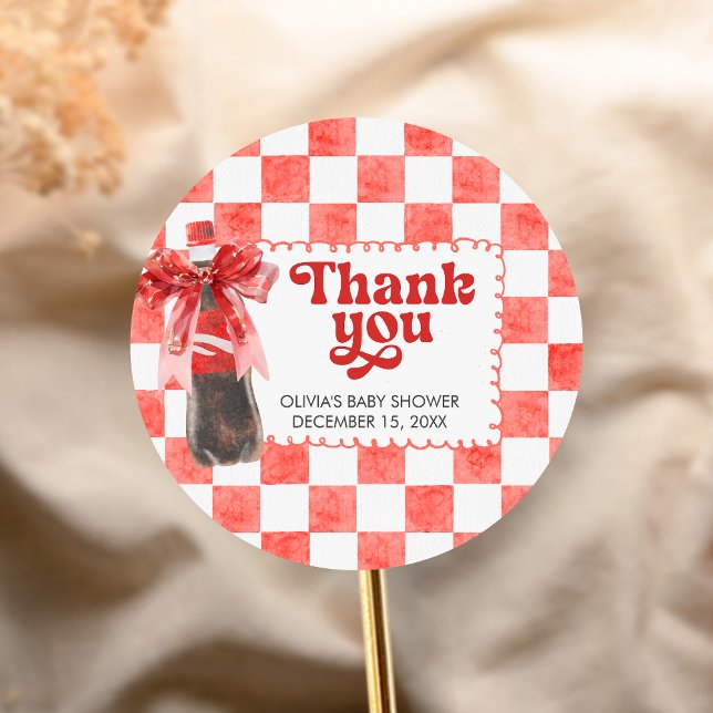 She's Ready to Pop Baby Shower Classic Round Sticker (She's Ready to Pop Cola Baby Shower Sticker)