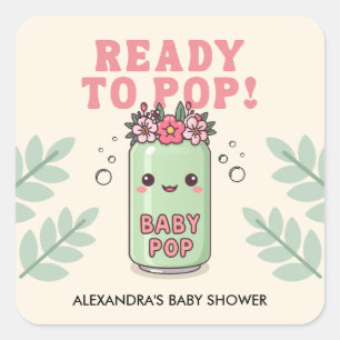 She's Ready to Pop Baby Shower Girl Boho Kawaii Square Sticker